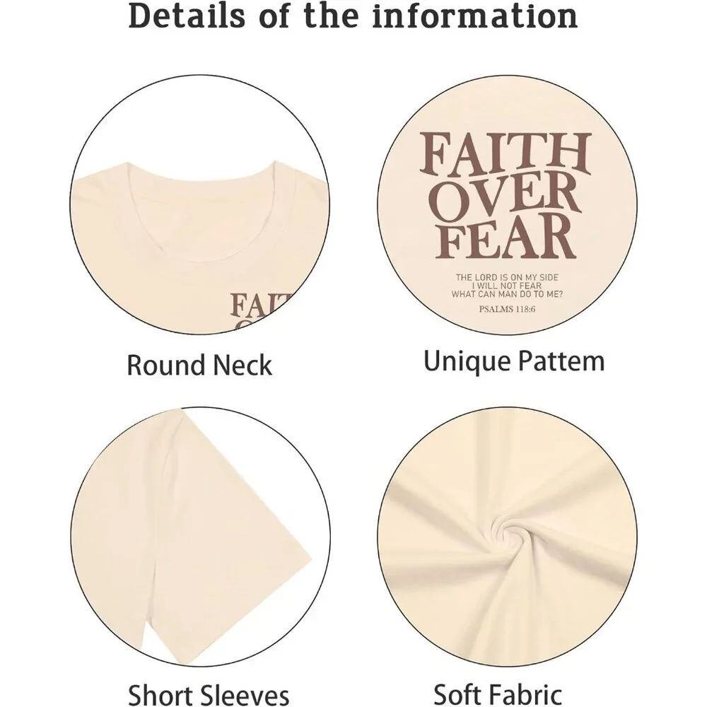 Faith Over Fear T-Shirt Womens Christian Tee Bible Verse Casual Top - Picture 4 of 5